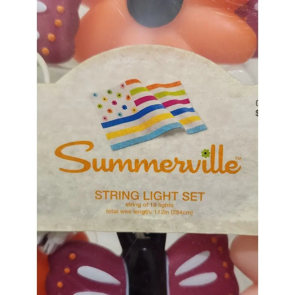 Vintage Butterfly & Flower Blow Mold String Lights Patio Indoor/Outdoor Set Of 2
